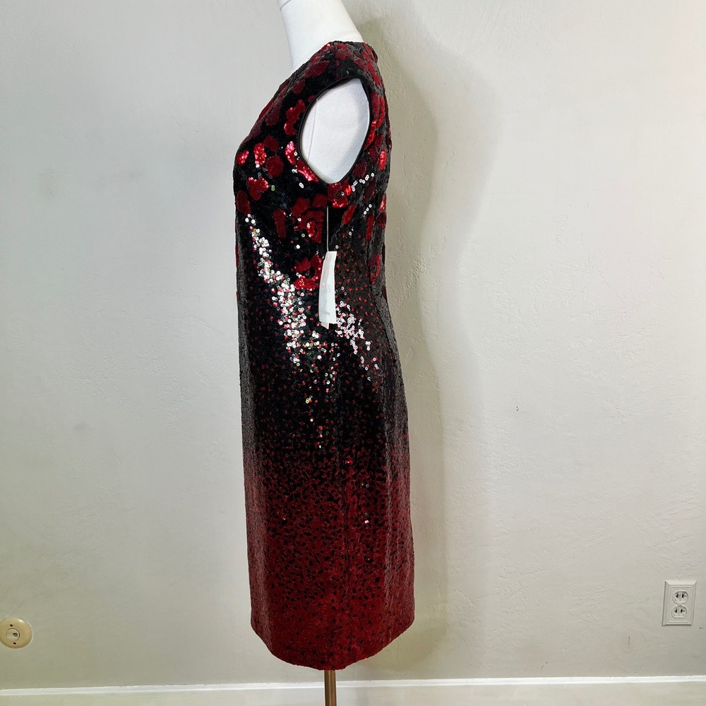 Eliza J Sheath Dress Rose Allover Sequin Ombre Size 6 Black Red Floral New - Picture 4 of 10